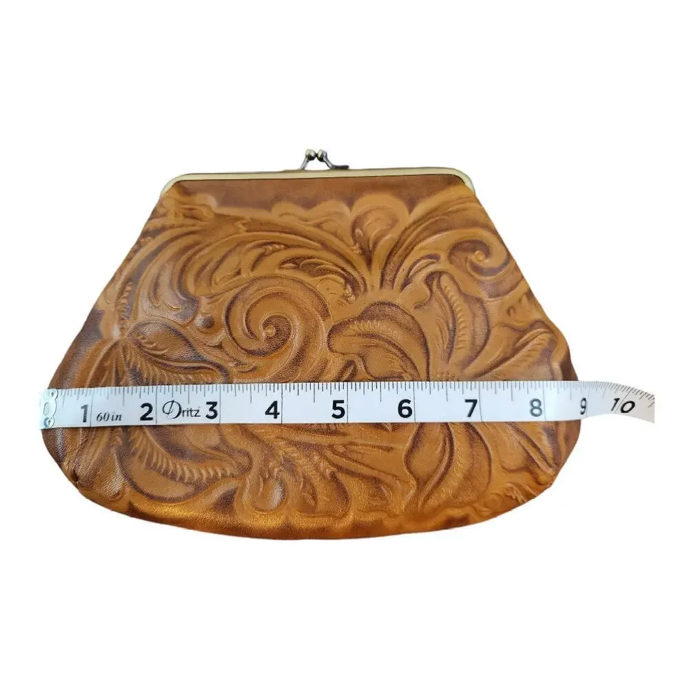 Patricia Nash Savena tooled brown leather clutch kisslock wallet missing strap